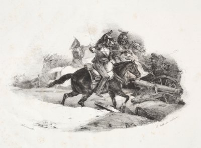 Cuirassiers lataamassa tykistöakkua tekijältä Theodore Gericault