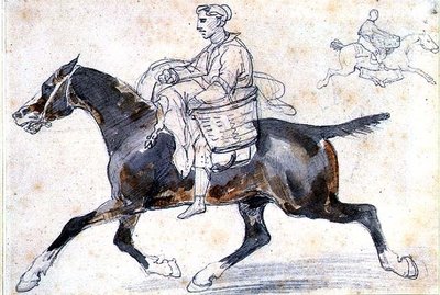 Englantilainen teurastaja hevosen selässä (lyijykynä ja vesiväri) tekijältä Theodore Gericault