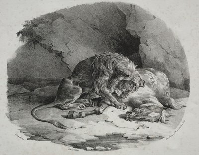 Leijonan syömä hevonen, 1823. tekijältä Theodore Gericault