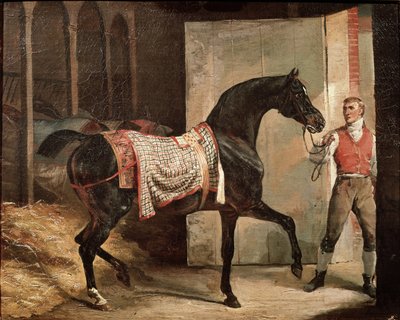 Hevonen poistumassa tallilta (öljy kankaalle, 1800-luvun alku) tekijältä Theodore Gericault