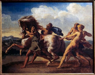 Hevosen pysähdys orjien luona. Theodore Gericaultin (1791-1824) maalaus tekijältä Theodore Gericault