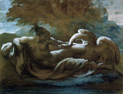Leda ja joutsen (musta liitu ja akvarelli) tekijältä Theodore Gericault