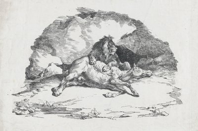 Leijona syö hevosta, 1818. tekijältä Theodore Gericault