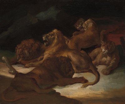Lionit vuoristoisessa maisemassa, n. 1818-20. tekijältä Theodore Gericault