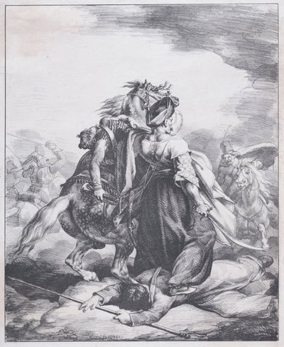 Mamluk puolustaa haavoittunutta trumpetistia tekijältä Theodore Gericault