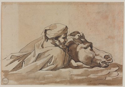 Mies puristaa hevosta vedessä, Poussins Deluge recto, Composition Studyverso, c. 18 tekijältä Theodore Gericault