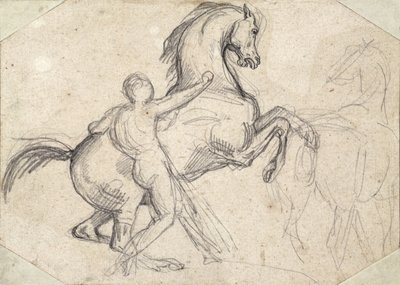 Kasvattava ori, jota pitää alaston mies tekijältä Theodore Gericault
