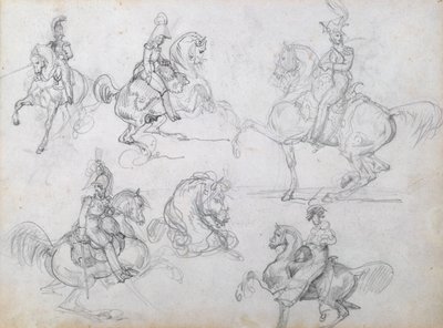 Ratsastajat hyppäävillä hevosilla tekijältä Theodore Gericault