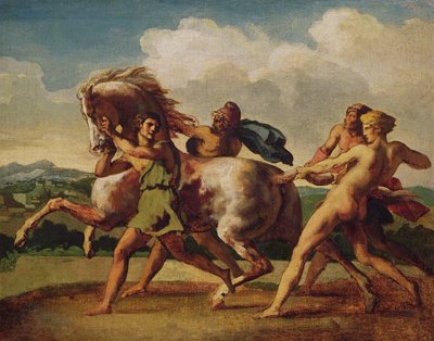 Orjat pysäyttävät hevosen, tutkimus "The Race of the Barbarian Horses", 1817 tekijältä Theodore Gericault