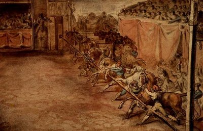 Kilpailu Corsolla (lyijykynä, kynä, muste ja akvarelli) tekijältä Theodore Gericault