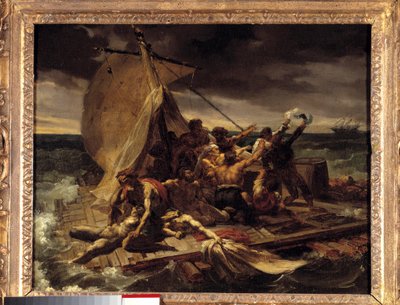 Meduse Premieren luonnosten lautta. Theodore Gericaultin (1791-1824) maalaus. Himmeä. 0,37 x 0,46 m. tekijältä Theodore Gericault
