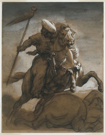 Turkish Cavalier in Combat, n. 1818 (ruskea pesu, guassilla korotettu paperilla) tekijältä Theodore Gericault