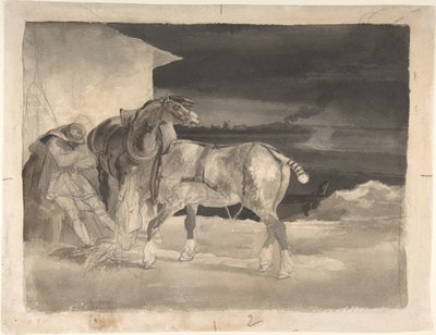 Kaksi vetohevosta ja nukkuva ajuri tekijältä Theodore Gericault