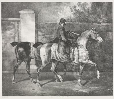 Kaksi hevosta, joita jockey harjoittaa tekijältä Theodore Gericault