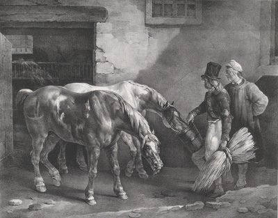 Kaksi postihevosta tallin ovella, 1822. tekijältä Theodore Gericault