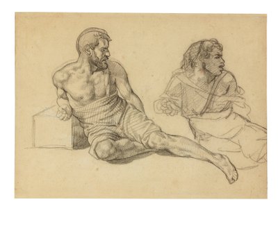 Kaksi tutkimusta maston juurella istuvalle hahmolle tekijältä Theodore Gericault