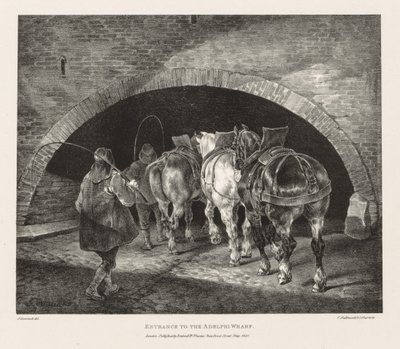 Erilaisia elämästä ja kivestä piirrettyjä aiheita: Adelphi Wharfin sisäänkäynti, 1821. tekijältä Theodore Gericault