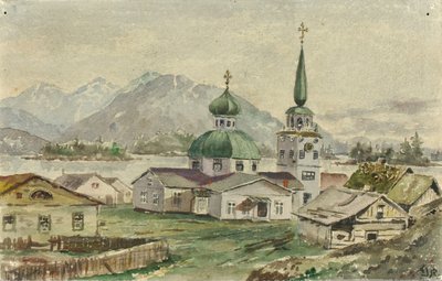 Kreikkalaisen kirkon takaa, Sitka, 1888. tekijältä Theodore J. Richardson
