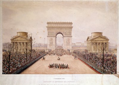 Ranskan keisari Napoleon III (1808-1873) saapui Pariisiin 12.2.1852. Theodore Jungin vesiväri (1803-1865) tekijältä Theodore Jung