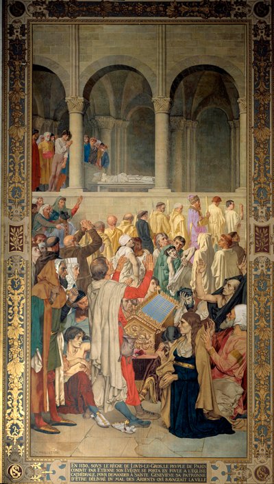 Kuningas Ludvig VI sanoi, että Grosit (1081-1137) ja pariisilaiset, joita johti Etienne, pyysivät suojaa Sainte Genevievelle, kaupungin suojeluspyhimykselle kiihkeiden (tai ergotismin) pahuutta vastaan vuonna 1130 Theodore Maillot
