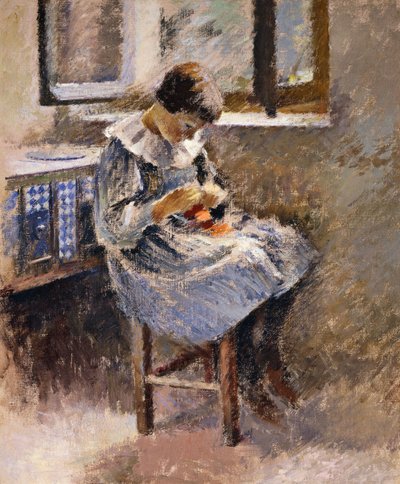 Tyttöompelu, n. 1886 tekijältä Theodore Robinson