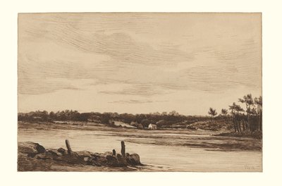 Loing-joki Fontainebleaun metsän reunalla tekijältä Theodore Rousseau