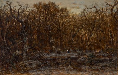 Metsä auringonlaskun aikaan talvella tekijältä Theodore Rousseau