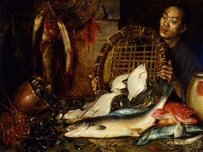 Kiinalainen kalakauppias, 1881. tekijältä Theodore Wores