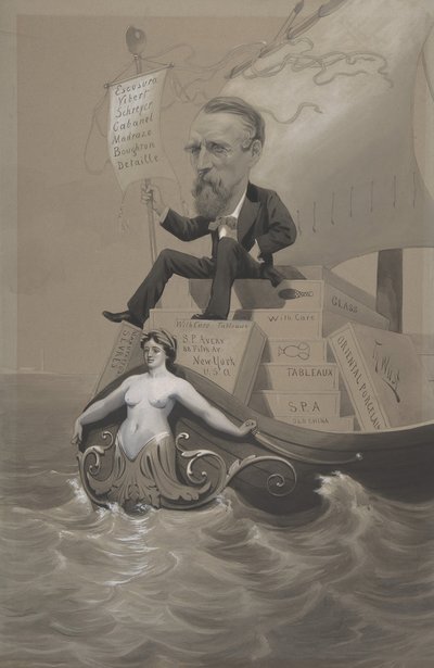 Samuel P. Avery kuljettamassa aarteitaan meren yli, n. 1875-80. tekijältä Theodore Wust