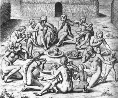 Anthropophage Meals: Cannibals of South America - "" Admirante Narratio Americae", kirjoittanut Théodore de Bry tekijältä Theodore de Bry