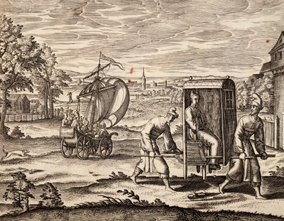 Kiinalainen sedan, Itä-Intia, kaiverrus Theodor de Bryn (1528-1598), Kiinasta tekijältä Theodore de Bry