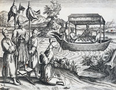 Arvohenkilöiden katu Jan Huyghen van Linschotenin (1563-1611) matkalta vuosina 1583-1592, Theodor de Bryn (1528-1598), Kiinan kaiverrus Intiasta Orientalis tekijältä Theodore de Bry