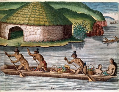 Kaiverrus Theodore de Bryn (1528-1598) teoksesta "Admirante Narratio Americae" (Amerikan historia) tekijältä Theodore de Bry