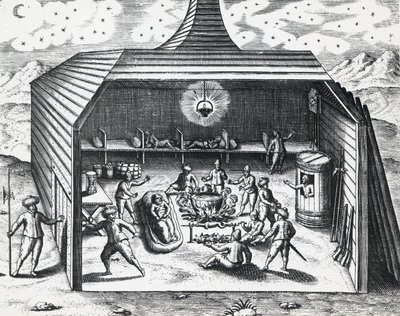 William Barentsin (n. 1550-1597) talvikodin sisustus Venäjän Novaja Zemljan saaristossa, kirjoittanut Theodor de Bry (1528-1598), kaiverrus tekijältä Theodore de Bry
