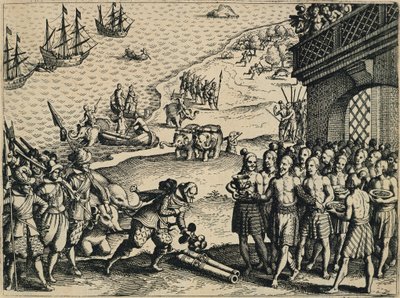 Hollantilaiset laskeutuvat maihin Kalkutassa tekijältä Theodore de Bry