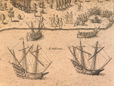 Ranskalaisten laivojen saapuminen Floridaan tekijältä Theodore de Bry