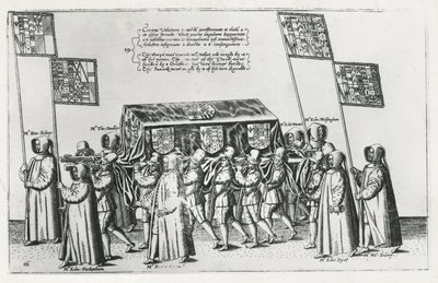 Sir Philip Sidneyn hautauskortegio matkalla St. Paulin katedraaliin, 1587 tekijältä Theodore de Bry