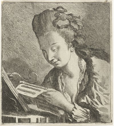 Nuori nainen lukee nuotteja tekijältä Theodorus de Roode