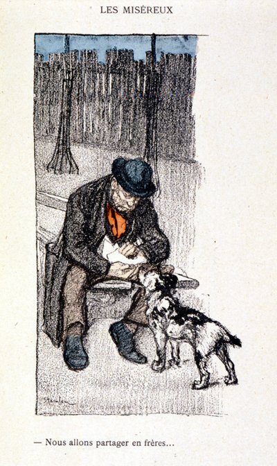 Les Miserables: Jaamme veljinä (mestari ja hänen koiransa) - Steinlenin "" Dans la vie" -osassa tekijältä Théophile Alexandre Steinlen