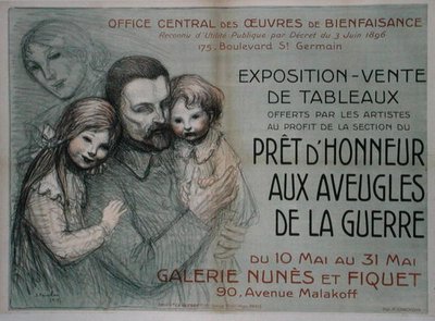Juliste, joka mainostaa taidemyyntiä sokeutuneiden sotilaiden avuksi tekijältä Théophile Alexandre Steinlen