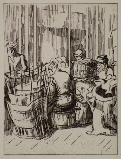 Miehet ja naiset korien kanssa, 1900-luku (etsaus) tekijältä Therese Lessore