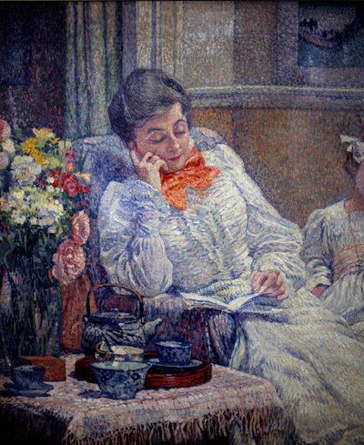 Belle epoque: "" Nainen lukee"" Theodore Van Rysselberghen (1862-1926) maalaus 1899 Bryssel, Royal Museum of Fine Arts tekijältä Théo van Rysselberghe