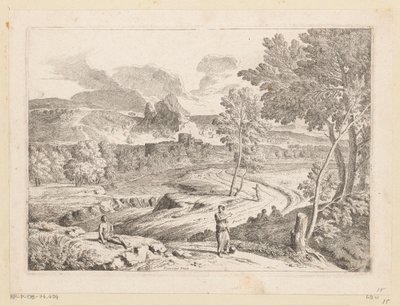Arkadian maisema hahmoilla puron varrella Suite de Paysages (sarjan nimi) tekijältä Théodore