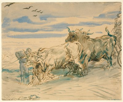 Drover härkien kanssa vetää kärryä tekijältä Théodore Chassériau