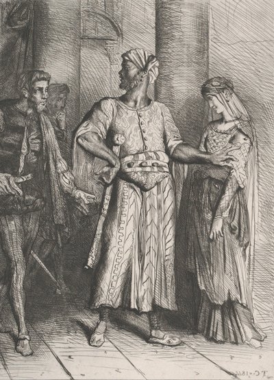 Rehellinen Iago, minun on jätettävä sinulle Desdemonani: levy 4 Othellista..., kaiverrettu 1844, uusintapainos 1900. tekijältä Théodore Chassériau