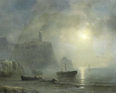 Näkymä Rocky Coastille Moonlightissa tekijältä Théodore Gudin (attributed to)