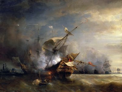 Meritaistelu lähellä Lizard Pointia Cornwallissa 21. lokakuuta 1707 tekijältä Jean Antoine Theodore Gudin
