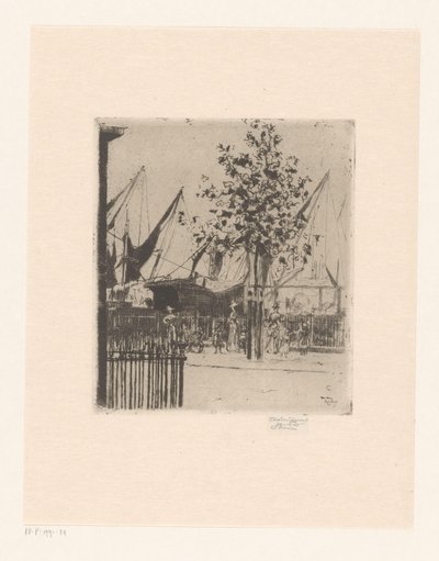 Katunäkymä hahmoilla satamassa Luna Streetin kulma, Chelsea Embankment tekijältä Théodore Roussel (signed by artist)