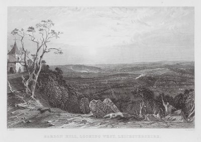 Bardon Hill, länteen päin, Leicestershire (kaiverrus) (kaiverrus) tekijältä Thomas (after) Allom