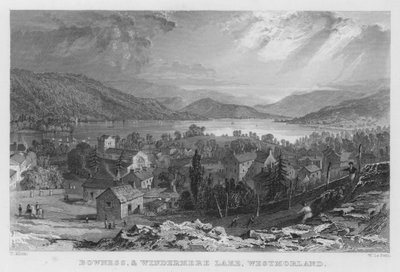 Bowness ja Windermere Lake, Westmorland (kaiverrus) tekijältä Thomas (after) Allom